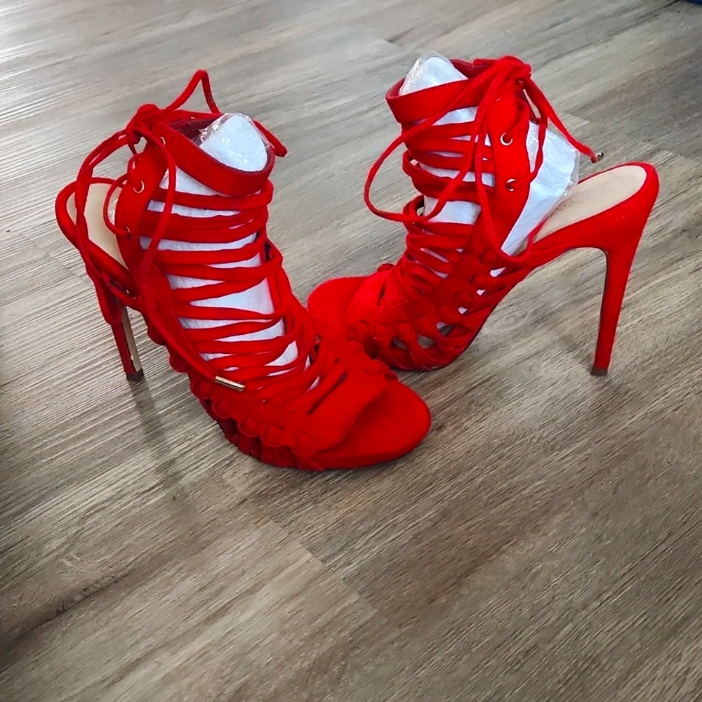 Red lace up heel
